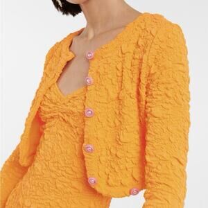 LoveShackFancy Senina Crinkle Cardigan Womens M Medium Orange